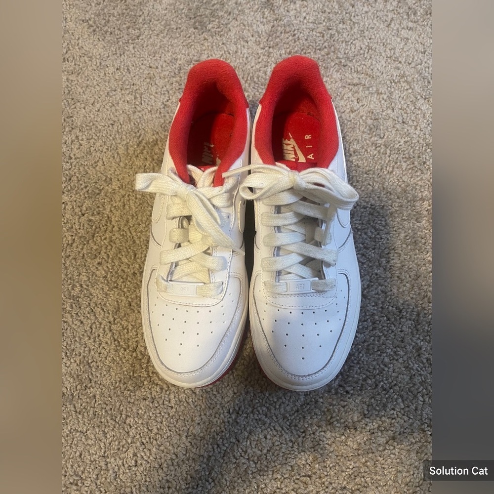 Youth red and white low top Air Force ones size 5y